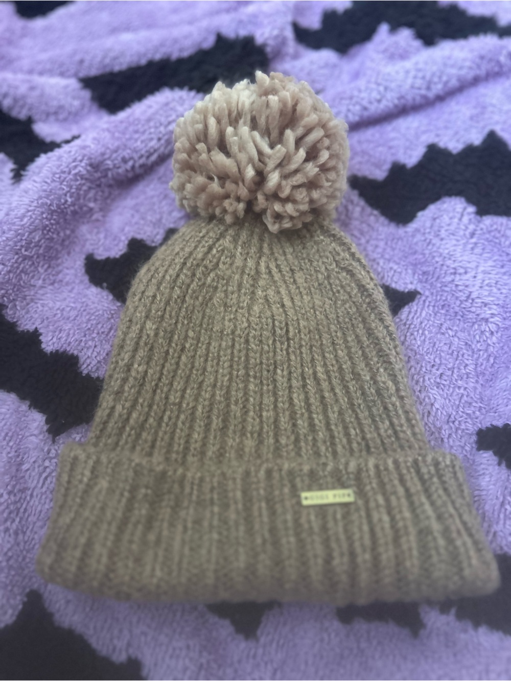 Kids Knit Pom Pom Beanie Hat - Taupe
